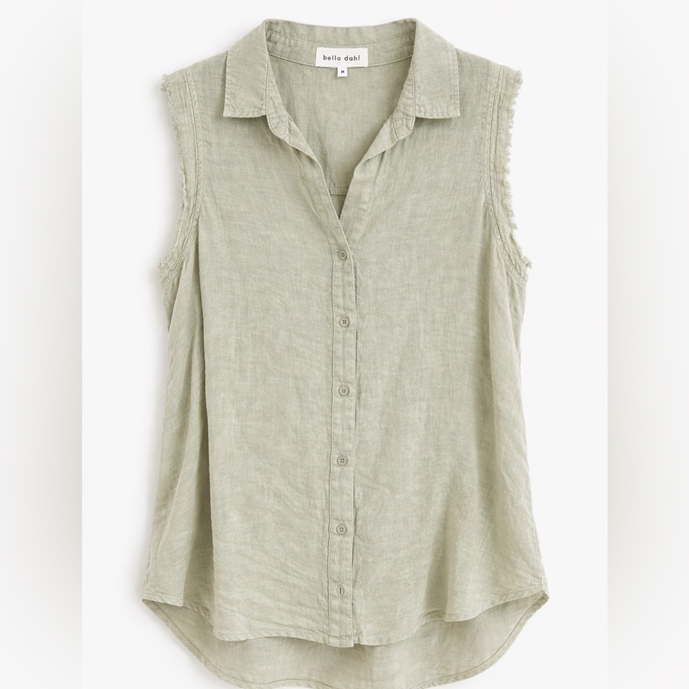 Bella Dahl Sleeveless Button Down Top Sage Green Linen Size M - Picture 2 of 3